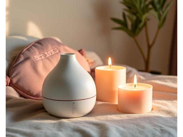 Kit relax con diffusore di aromi, candele profumate e una maschera per gli occhi, con un badge di sconto del 15%